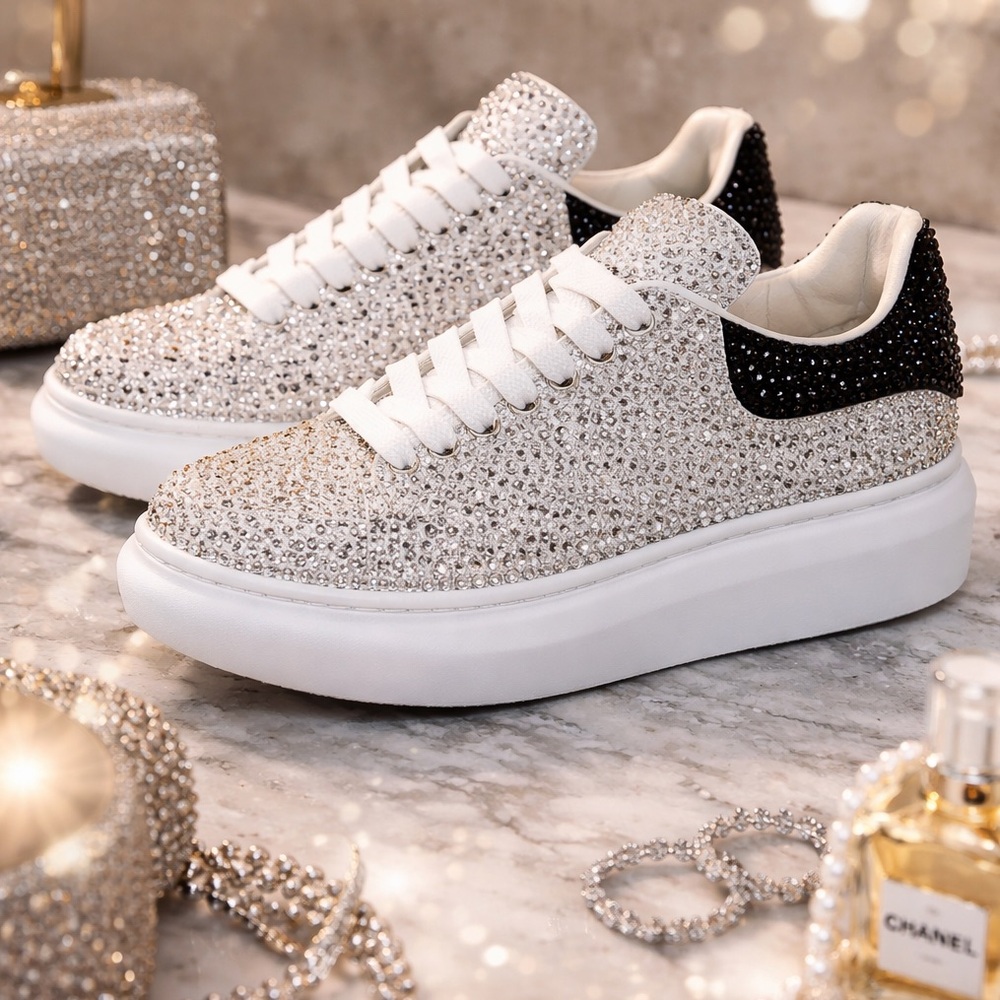 Alexander McQueen Oversized Sneakers Custom Rhinestone Bling – One of a Kind